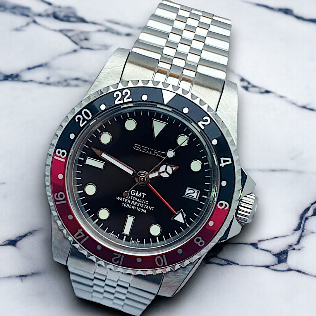 Custom Seiko MilSub Vintage Pepsi GMT Benz Date Mod